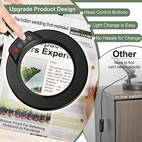 Krstlv 5X Magnifying Glass With Light And Stand, Upgrade Button 5 Color Modes Stepless Dimmable, 2-In-1 Led Lighted Magnifier Light, Hands Free Desk Lamp With Clamp For Craft Hobby Reading Close Work #TOP1