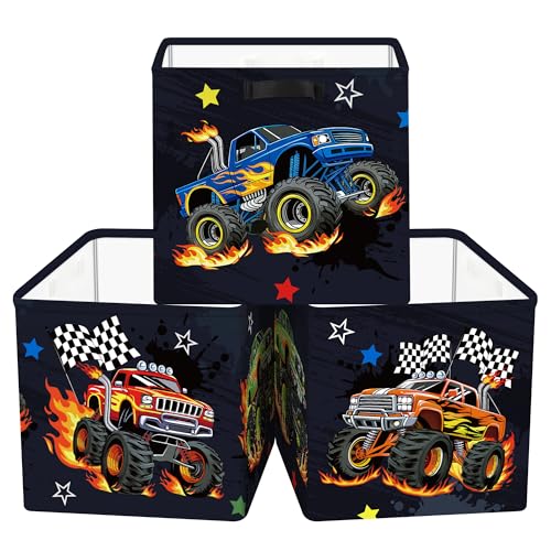 HUUMONSS 11.8" Construction Vehicles Cube Storage Organizer Set 3Pcs Cars