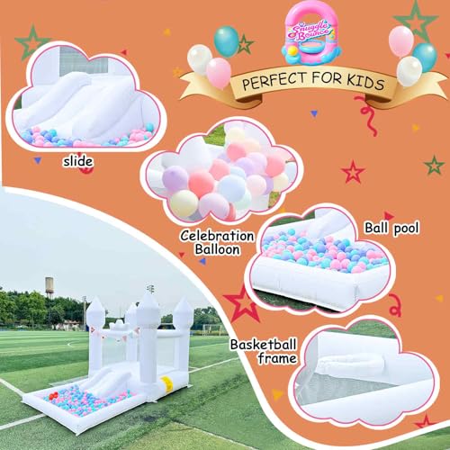 12.5FTx7.1FT White Inflatable Bounce House Inflatable Castle with Slide and Ball Pool Indoor and Outdoor Toys for Active Kids Used for Inflatable Products for Birthday Parties and Holiday Decorations - Image 6