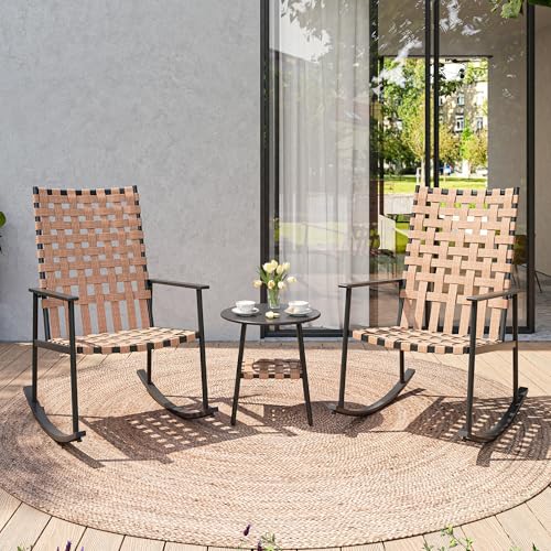 LAUSAINT HOME 3 Pieces Outdoor Rocking Bistro Set, Small Patio