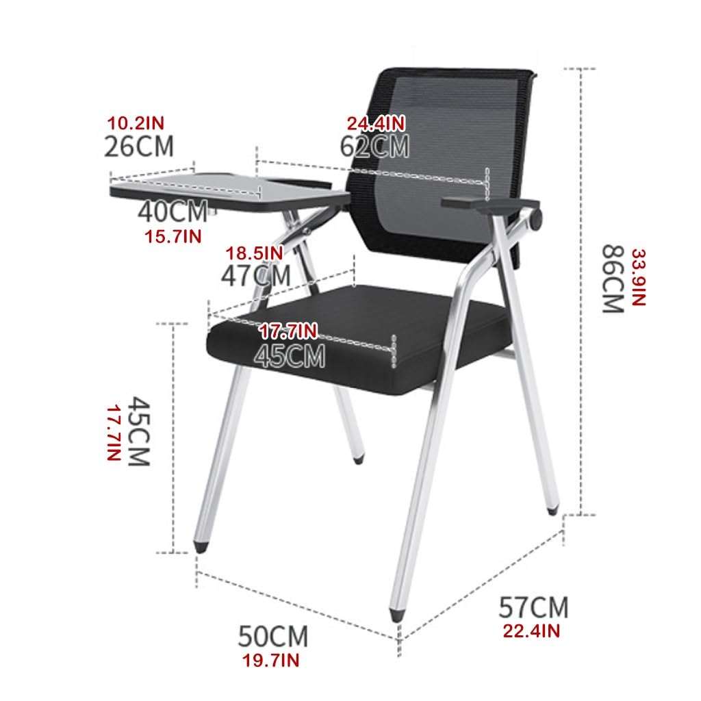 Sedia da conferenza ergonomica pieghevole con tavoletta da scrittura, sedia da ufficio nera, sedia portatile per riunioni, ideale per ufficio e sala conferenze