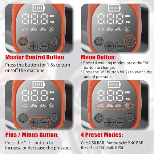 Image of For WORX 20V 6-Pin WA3520 Cordless Tire Inflator, Up to 160 PSI, with Digital Pressure Gauge, Portable Air Compressor Battery Powered Tire Air Pump for Cars Motorcycles Bikes Balls, Bare Tool Only
