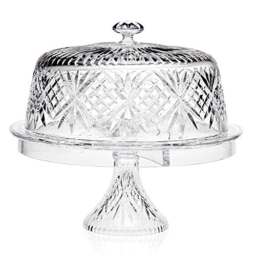 Godinger 4 In 1 Cake Stand And Serving Plate Platter With Dome Cover, Multi-Purpose Use - Dublin Crystal Collection #TOP4