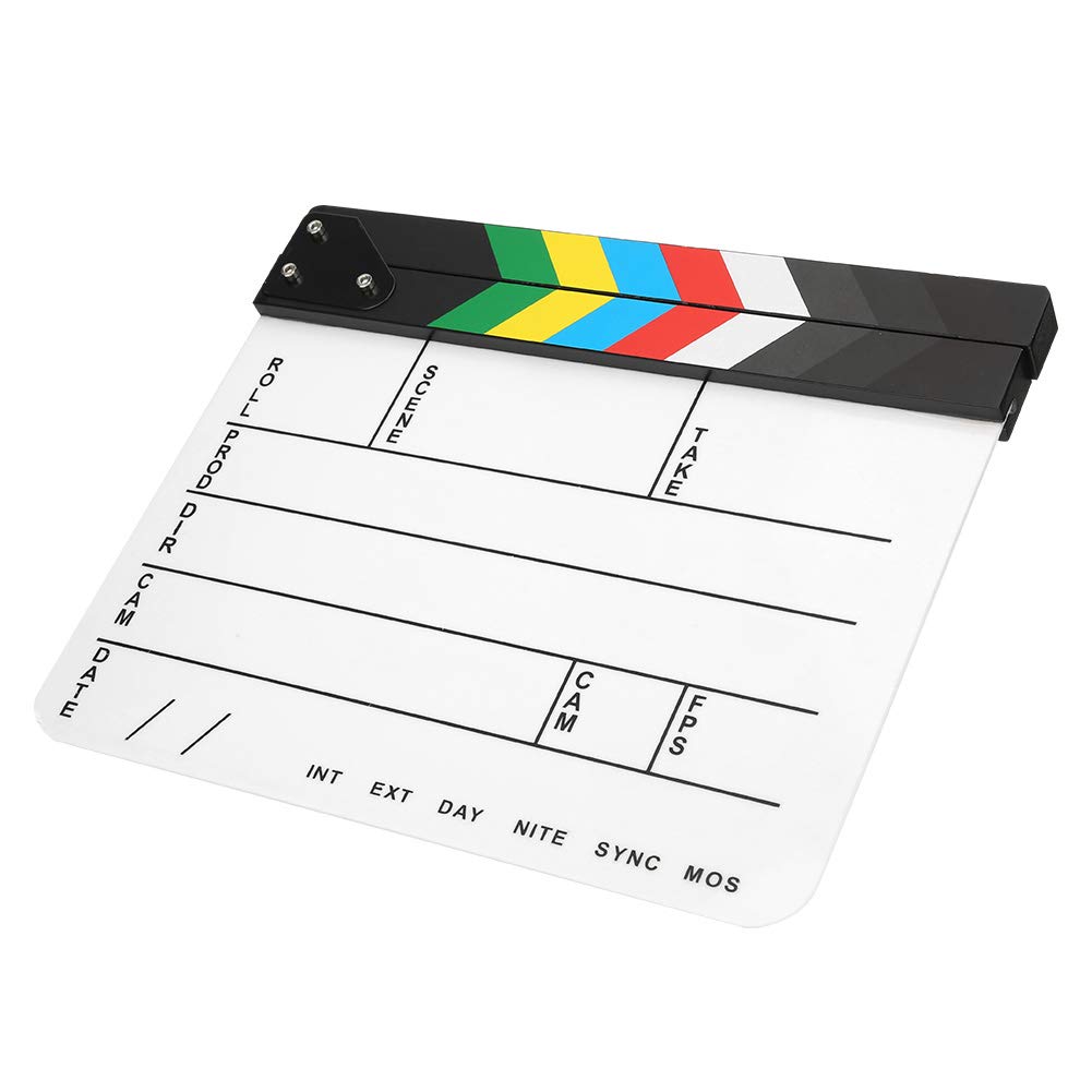 30x25CM Acrílico Claqueta de cine Director profesional Acción Clap Película Fotografía Herramienta para amantes del cine, Cineasta aficionado, Imán incorporado(vistoso)