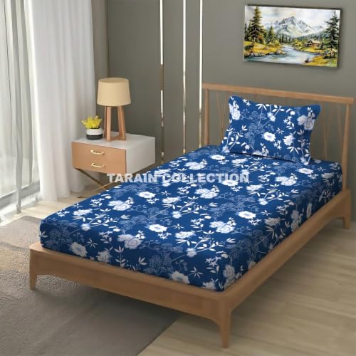 Image of Single Flat Bedsheet 60 x 90 Inch with 1 Pillow Cover, Cotton Blend Soft Breathable Bed Sheet Set for Single Bed, Lightweight Comfortable Bedding for Home Guest Room Daily Use