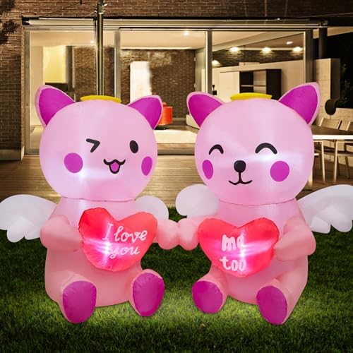 DR.DUDU Valentine's Day Inflatable Cat with Heart, 4 Ft