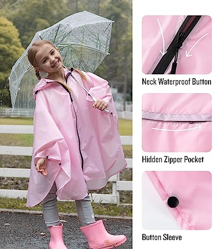 Image of SaphiRose Lightweight Kids Rain Poncho Waterproof Jacket Zipper Up Rain Coat