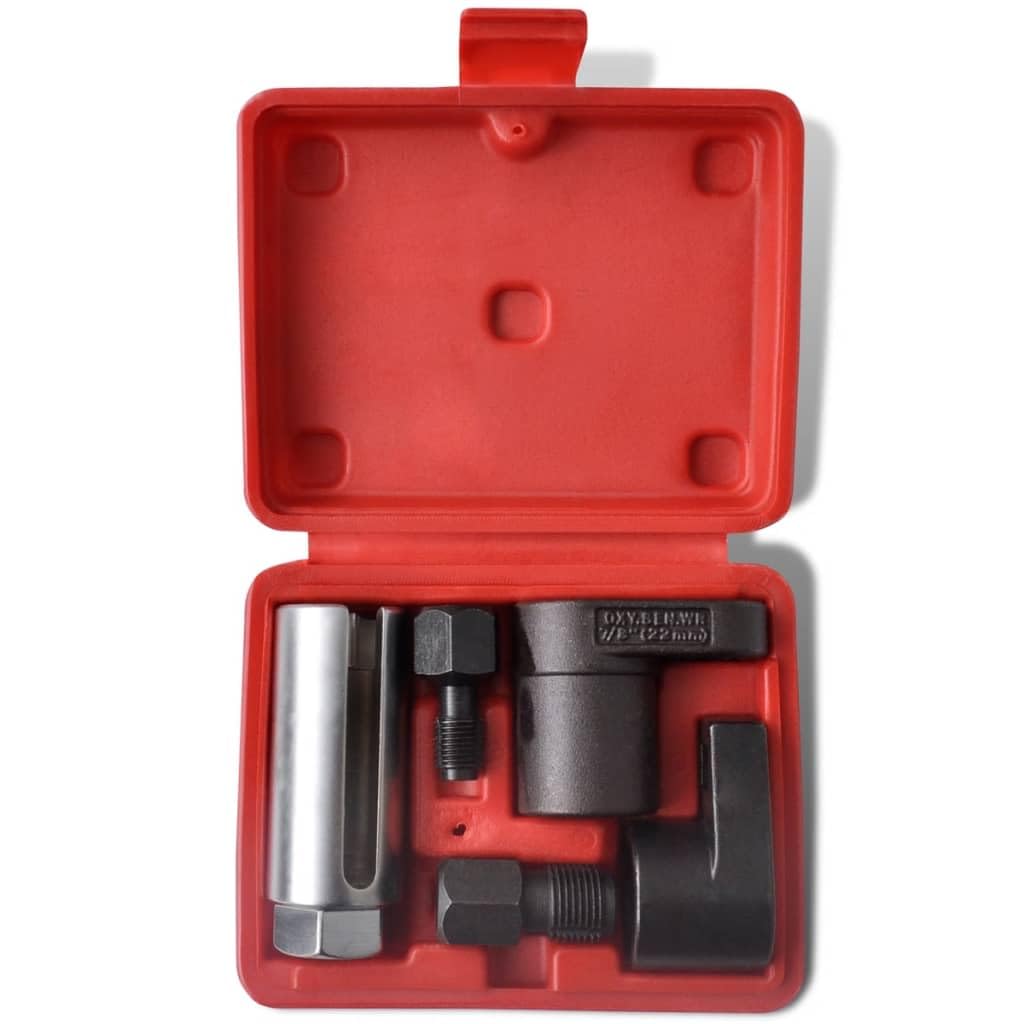 Juego de sensores de oxígeno de 5 piezas con rociador roscado, acero al cromo vanadio, llave de vaso de 3/8" y 1/2", caja de almacenamiento, herramienta universal de reparación de coches para