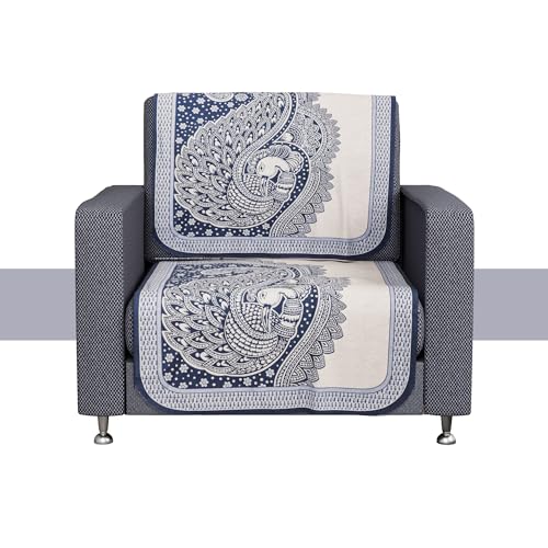 Image of Kuber Industries Sofa Cover | Net Single Seater Sofa Slip Cover Set | Couch Sofa Cover Set | Sofa Cover for Home | Sofa Slipcover Set | Sofa Cover for Living Room | Mor Digital-837 | Blue