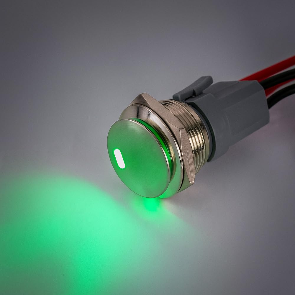 Guuzi Interruttore a Bilanciere Rotondo Impermeabile in Acciaio Inossidabile da 22mm con LED Verde Illuminato Acceso/Spento Interruttore a Levetta Illuminato a 4 Pin 12-24V/15A
