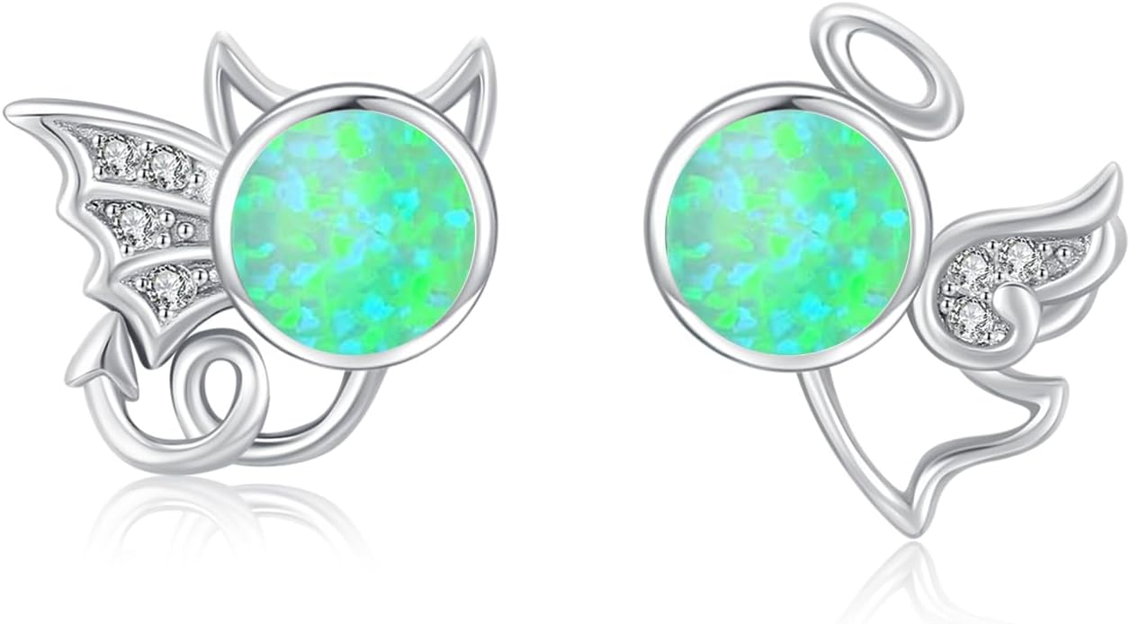 Pendientes Piedra Lunar Pendientes Ángel Y Diablo - Plata De Ley 925 - Piedra Lunar - Hipoalergénicos - Regalo Perfecto Aretes De Piedra Lunar Precio