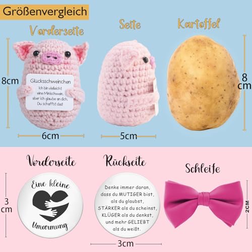 Aonveki Pocket Hug Glücksschweinchen, Kreative Strickwolle Positive Schwein und Kleine Umarmung Glücksbringer, Mutmacher Geschenk, Glücksbringer Prüfung Geschenk