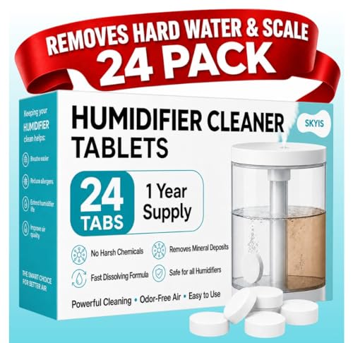 Skyis 24 pack Humidifier Cleaning Tablets Diffuser Cleaner for Stains Residue & Mineral Deposits Improves Mist Flow & Device Care Simple Drop In Formula