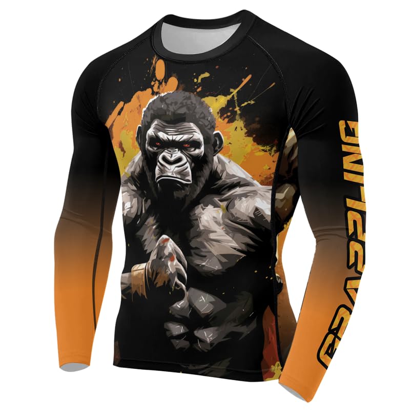 FORMONIES Gorilla Men's Sports Compression Tops Jiu Jitsu Long Sleeve Rash Guard for MMA BJJ Fight Wear Shirt2