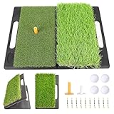 Golf Abschlagmatte 53.5 x 40 cm, Faltbare Golf-Schlagmatte, Tragbare Golf-Übungsmatte, Golf Übungsmatte mit 4 Golfbällen & Zubehör, Rough und Fairway für Driving, Chipping und Putting-Training