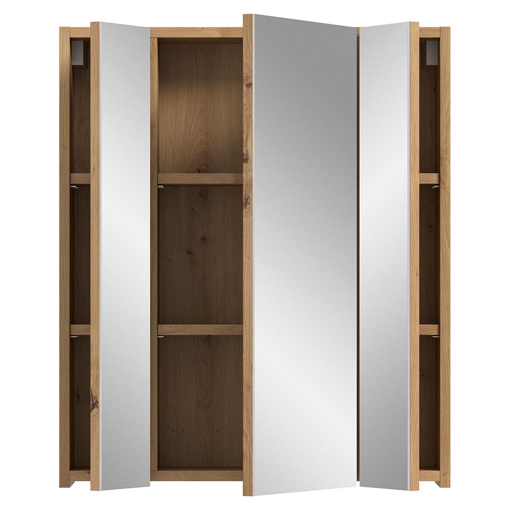 Lomadox Badezimmer Badschrank Spiegelschrank mit 60 cm Breite in Eiche, 3 Spiegeltüren mit 3D-Funktion