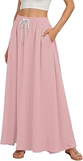 Generic Women's Skirts with Pockets Summer Boho Elastic Waist A Line Casual Elegant Floral Flowy Swing Maxi Skirt