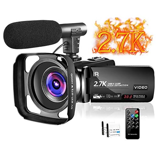 Video Camera 2.7K Camcorder Ultra HD 30MP Vlogging Camera for YouTube IR Night Vision 3 inch 16X Digital Zoom Touch Screen Camcorder with Microphone Remote Control Lens Hood and 2 Batteries