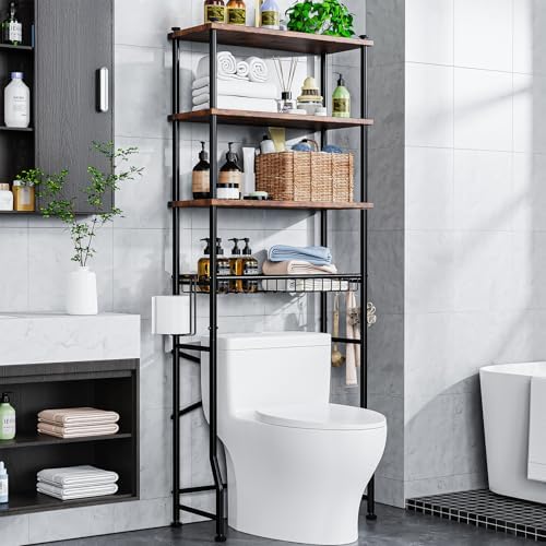 Over-The-Toilet Storage Shelf,4-Tier Bathroom Organizer Cabinet R...