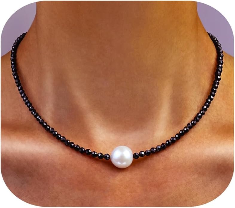 – Pearl Necklace Genuine Black Spinel Beads Necklace With 925 Sterling Silver Lock Chain Black Spinel Bead Jewelry Beaded Black Spinel Pearl Necklace Gift for her (45CM) - Image 7