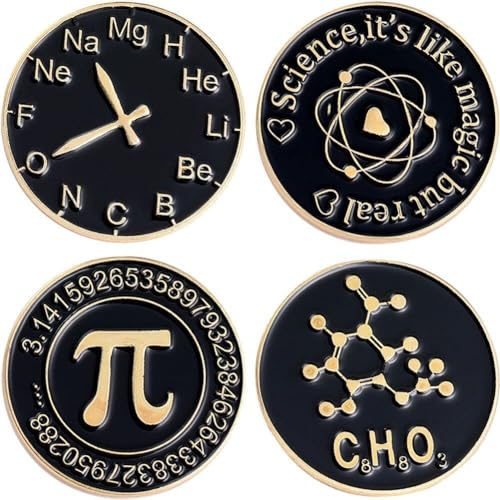 4 Uds. De Alfileres Esmaltados, Reloj De Ciencia Química, Broche De Matemáticas, Insignia, Alfileres De Solapa, Joyería
