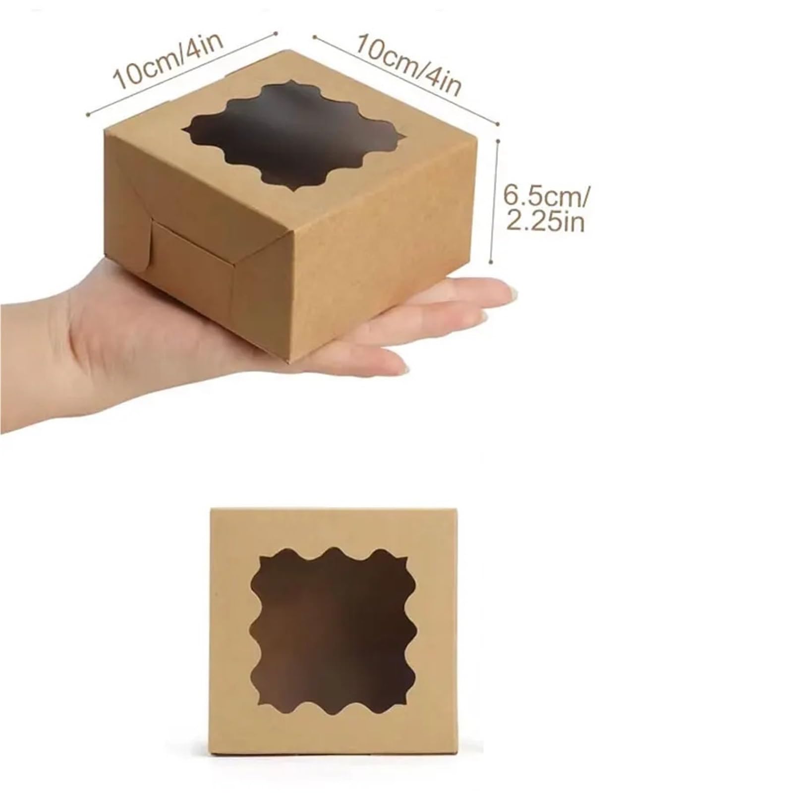 Caja Tarta de Cartón Con Ventana Transparente 50/100 Uds. Cajas for pasteles Kraft con ventana, 4x4x2,5 pulgadas, cajas de panadería for, chocolates y galletas(10Pcs)