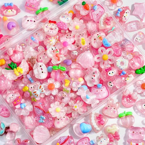 60Pcs Pink Slime Charms Assorted Cute Jelly Embellishments Bulk, Random Kawaii Accessories, Flatback Ornament Resin Charms for Phone Junk Cases,Hairpins Scrapbooking Crafting & DIY Decoration