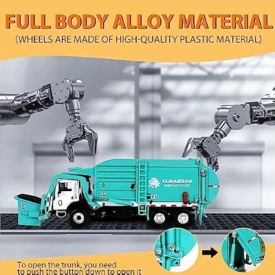 FUBARBAR Truck Toy Model 1:43 Diecast Metal Garbage Recycling Waste Transport Truck with Trash Bin, Pull Back Model Car Toy for Kids 4-6 Age Boys Birthday Gift (Blue)