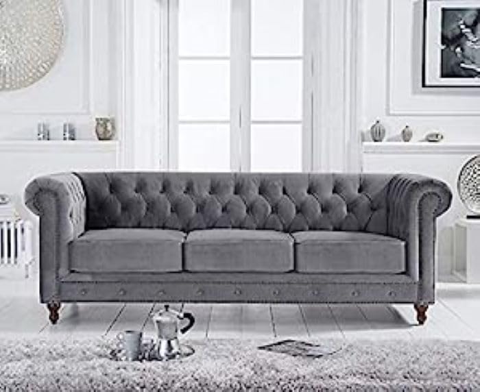 Image of Stellar Hand Tufted Three Seater Elegant Wooden Base Sofa in Wide Extravagant Fabric, Gives Luxurious Look for Home /Living Room /Office /Guest Room /Hotels