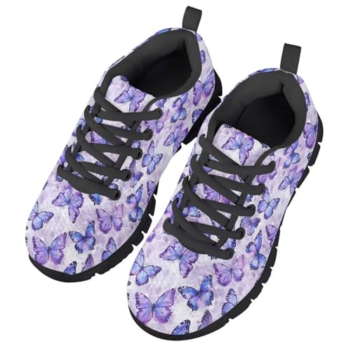 Gorweirop Butterfly Sports Shoes Size 11 Tennis Shoes for Girls Cushioned Casual Sneakers for Party Outgoing Anti Skid Girls Volleyball Shoes for Child Tennis Bowling Black Edge