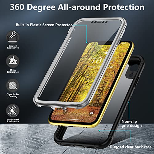 Justcool Compatible With Iphone Xr Case, Built-In Screen Protector Heavy Duty Full Body Shockproof Case (Black/Clear) #TOP2