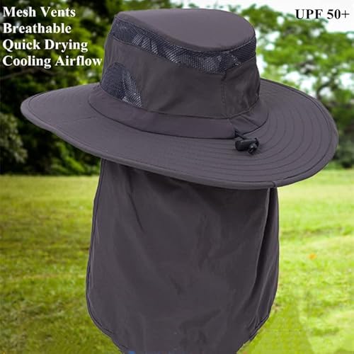 Jjzs Uv 50+ Sun Protection Hat For Men & Women, Wide Brim Bucket Hat For Outdoor Sport & Works Fishing Hat With Neck Flap Light Gray thumb #4
