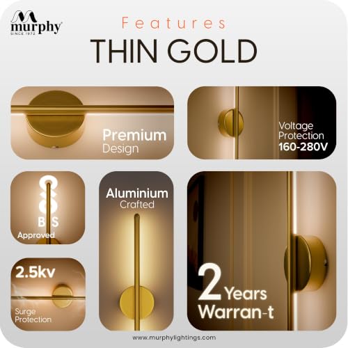 Image of Murphy LED Wall Highlighter - Modern Aluminum Sconce, 3-in-1 Colour Changing -Wall Light, Sleek Golden Finish - Easy Install, 2-Year Warranty-Pack of 2