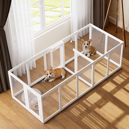 Image of Clear Acrylic Dog Playpen Indoor Pet Pen, 30 inch H, White, 16 Panels