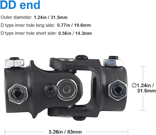 Miniatura 2 de 3/4" DD x 3/4" DD Eje de dirección Universal U Joint, longitud total: 3.268 in (3-1/4")