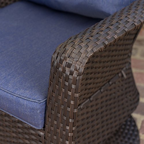 Christopher Knight Home Liam Outdoor Wicker Swivel Club Chairs With Water Resistant Cushions, 2-Pcs Set, Dark Brown / Navy Blue #TOP2