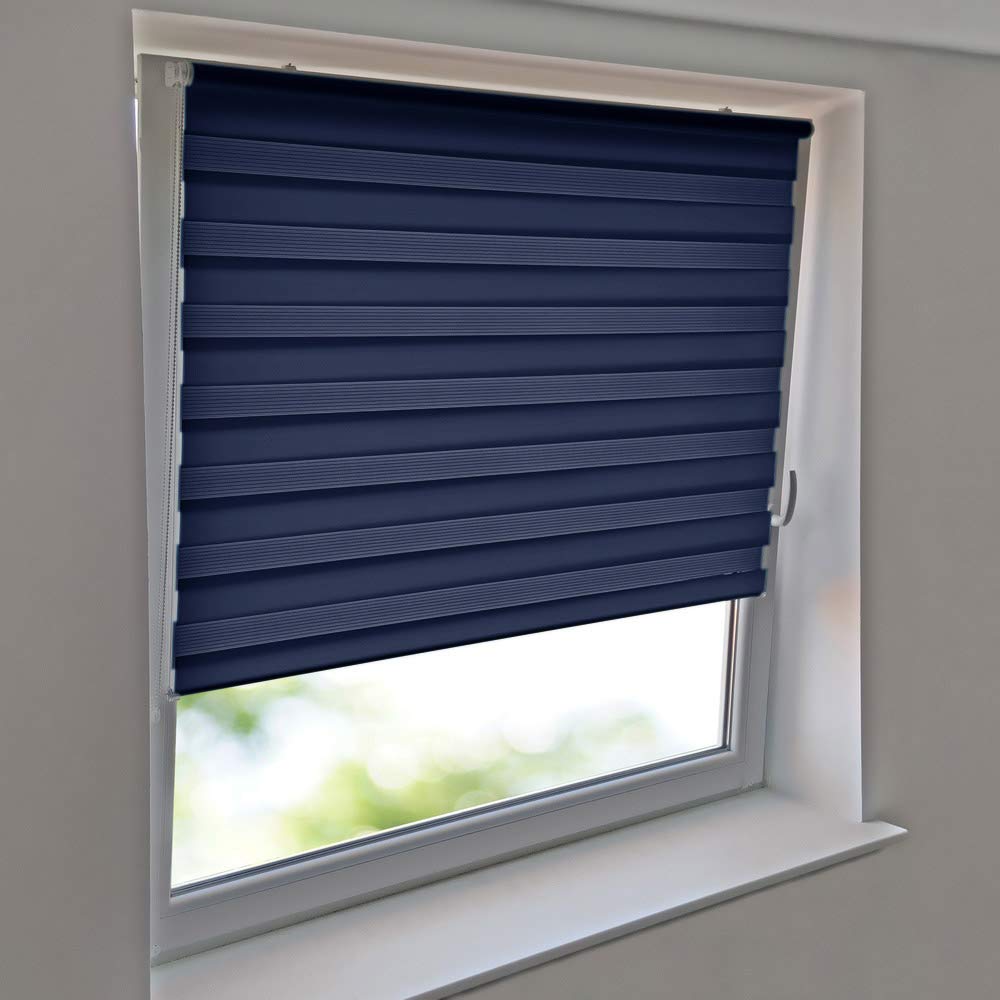 Sonnenschutz-HH - Doppelrollo Klemmfix ohne Bohren Vario Seitenzug Duorollo AUSSENMAß Breite 75 x 150 cm Höhe - dunkelblau