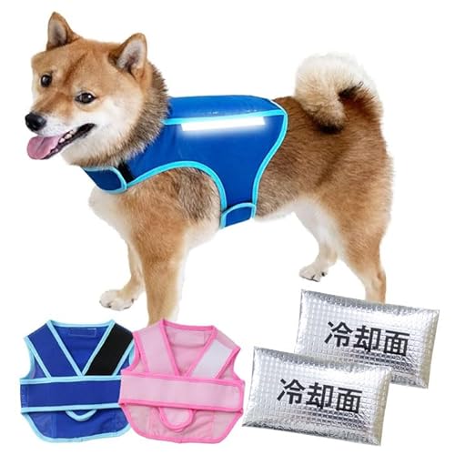 小型犬用 中型犬用 熱中症対策 反射テープ リフレクター 安全 事故防止 日本製 アイスベスト 国産 保冷剤2個付き 小型犬 中型犬 冷却ベスト ペット 暑さ対策グッズ 愛犬 ドッグベスト トップユニフォーム株式会社 (40.ブルー, S)