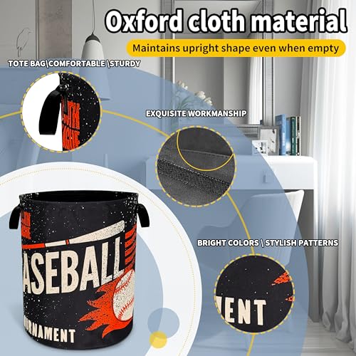 Image of Baseball Sports Laundry Basket Foldable Waterproof Hamper 18.9 x 16.5 Inch | Oxford Cloth With Reinforced Handles Lining Design Large-Capacity Storage For Bathrooms /Laundry Rooms / Living Rooms /Bedrooms