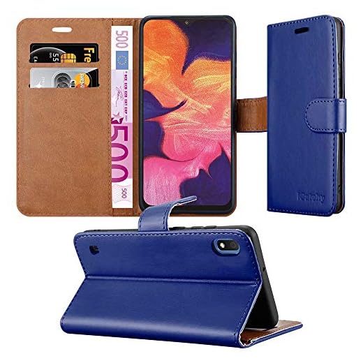 Fodral för Samsung Galaxy A10 telefonfodral, läder magnetisk stängning flip bokkorthållare plånbok stativ vy skyddsfodral för Galaxy A10 Mobile (blå)