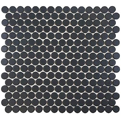 Daltile Penny Round Tile Black Porcelain Mosaic Shiny Look