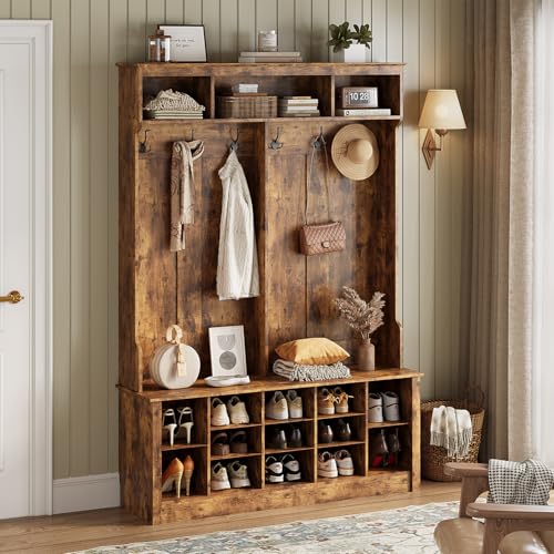 Wodeer Hall Tree with Bench and Shoe Storage, 53" Farmhouse