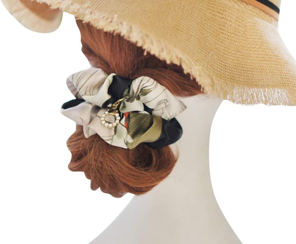 Soft Satin Scrunchies Hair Scrunchy Elastic Hair Bands Ties Hair Accessories Wrist Band for Women Girls Ponytails or Updo,with Sparkle Crystal Pendant Decor (White Black)