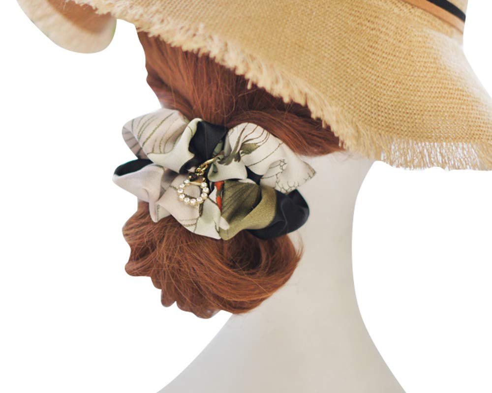 Soft Satin Scrunchies Hair Scrunchy Elastic Hair Bands Ties Hair Accessories Wrist Band for Women Girls Ponytails or Updo,with Sparkle Crystal Pendant Decor (White Black)