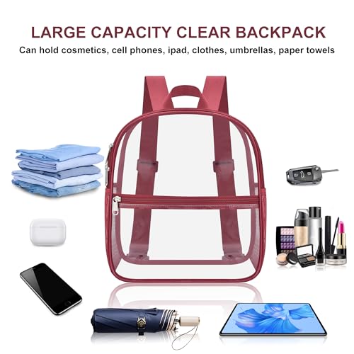 Image of Oraben Clear Backpack Stadium Approved, 12 x 6 x 11 in, Small Transparent Backpack for Concerts, Sports Events, Festivals, Travel, Waterproof PVC, Adjustable Straps, Women Men