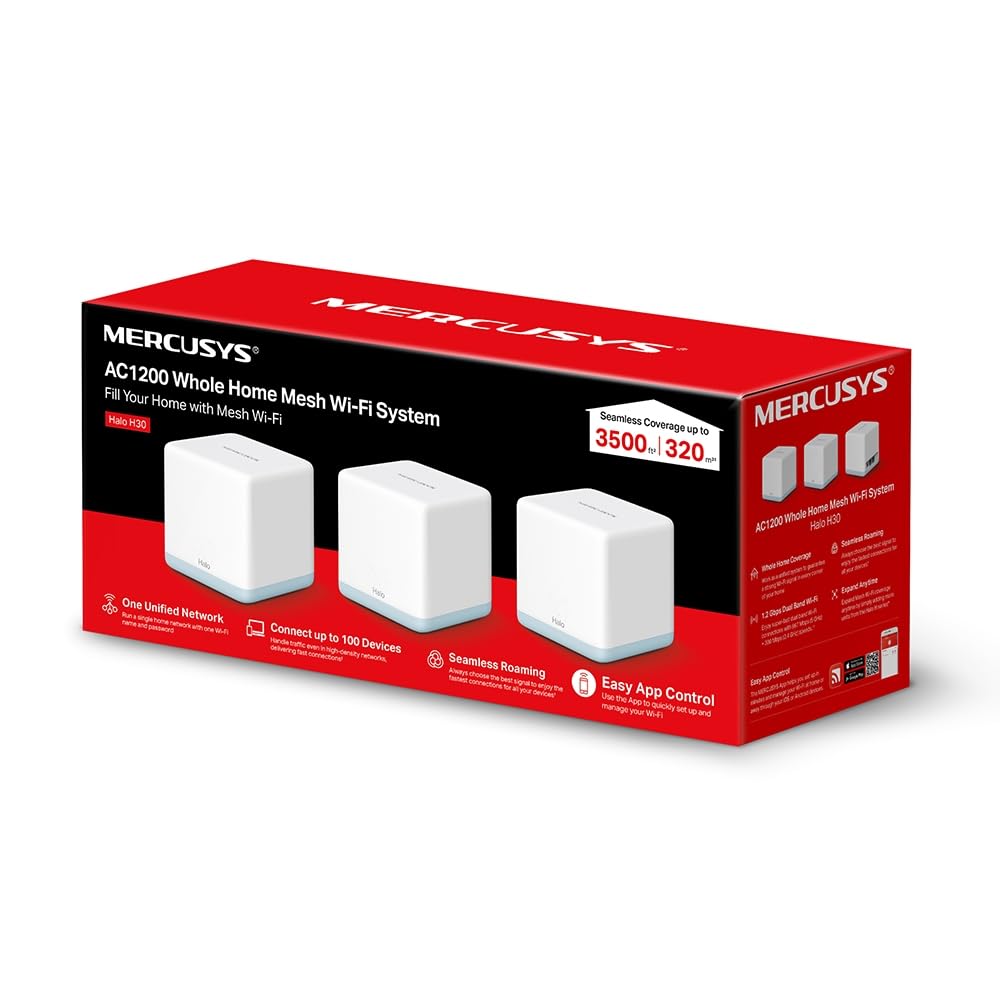 WiFi Mesh System AC1200 3 unités LIFE365 Italy MS-HALO-H30-3 Couverture 320sqm