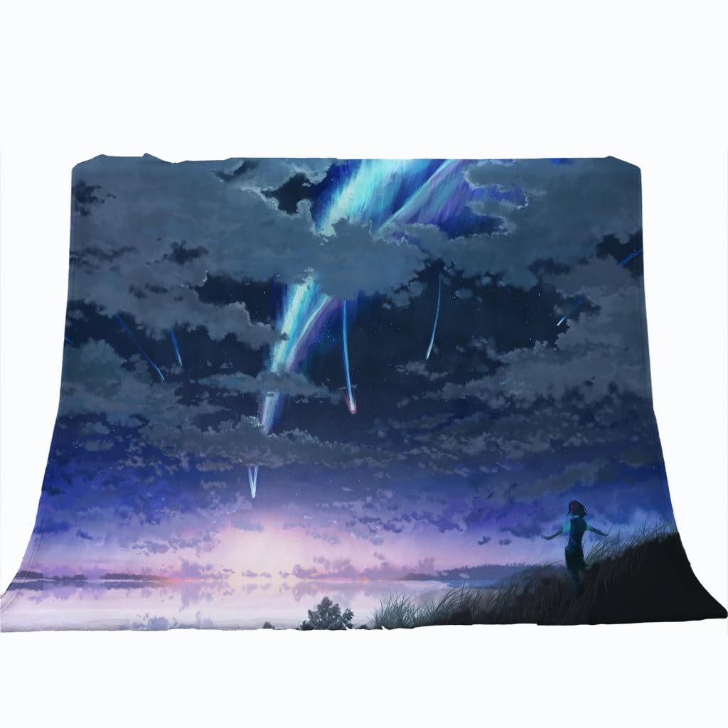 Mantas para Sofa 3D Lluvia De Meteoritos Cielo Azul Impresión Patrón 180X220Cm Mantas para Cama Invierno De Franela para Infantil, Mantas Ligeras De Microfibra, Suave Cálido, Fácil De Limpiar