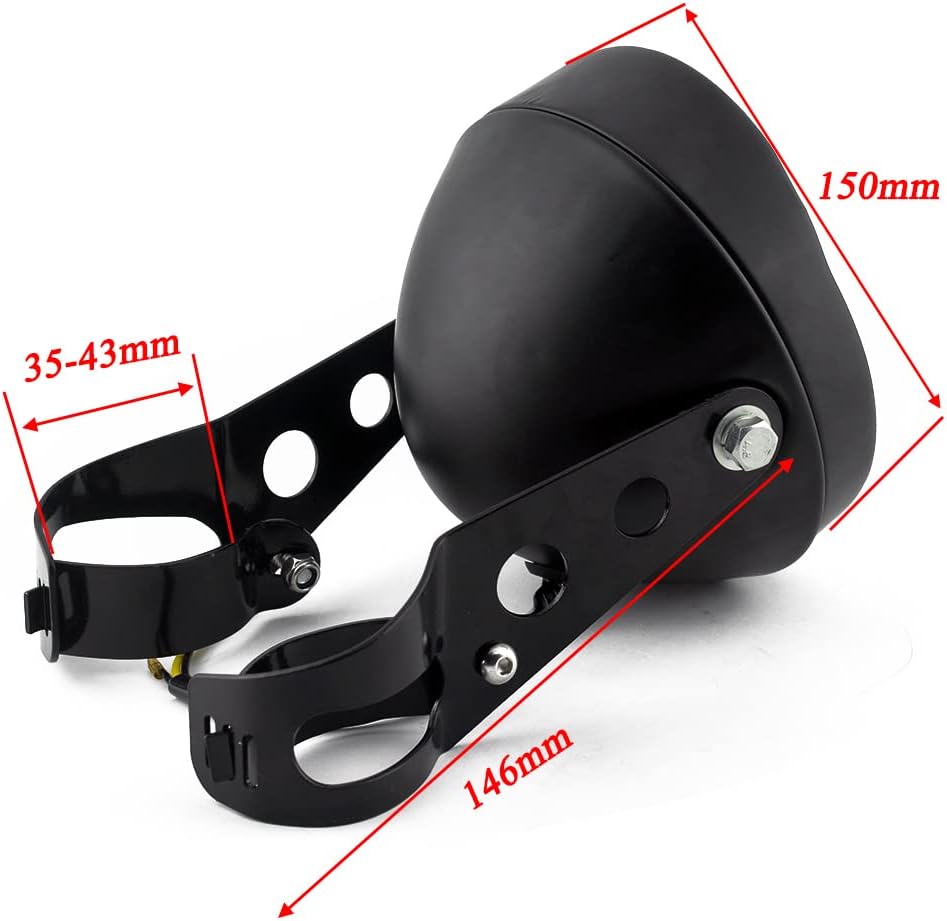 4.75" Round Headlight 35W Halogen Bulb Universal Motorbike Headlamp Mesh Protect Glass for Cafe Racer Bobber Chopper CG125 GN125 (Clear Glass with 35-43mm Brackt)