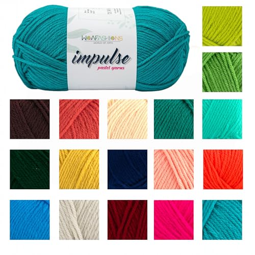 Image of WOAFashions Impulse Hand Knitting & Crochet Yarn, Premium Acrylic, 4 : Medium (Turquoise Blue) (2x100gms / 3.5oz / 200mtr / 218yds)