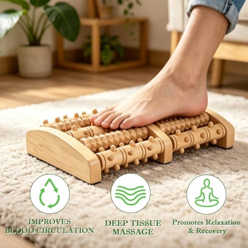 Dual Foot Massager Roller, Fast Relief for Plantar Fasciitis, Wooden Foot Massager Roller Acupressure Tool with Reflexology Chart, Pain Relief for Seniors & Desk Workers, Gifts for Women and Men — view 6